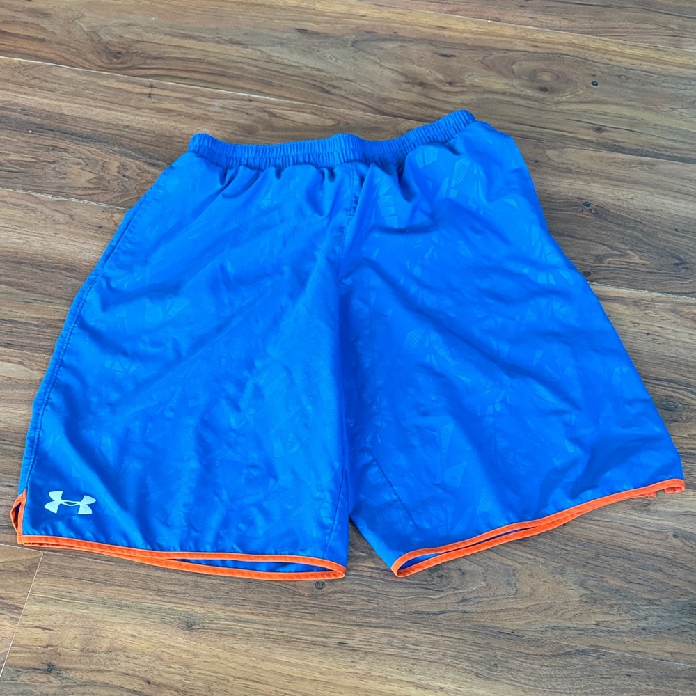 Under Armour Men's Athletic Shorts in Blue with Orange Trim
